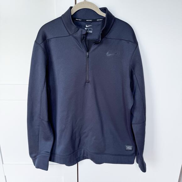 Nike Mens Black 1/4‎ Zip Fleece Pullover Golf Dri Fit Men's LARGE - Picture 1 of 7